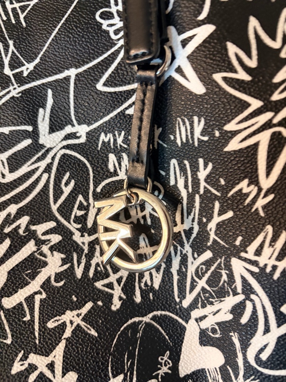 Michael Kors Black and White Graffiti Print Tote - Picture 3 of 6